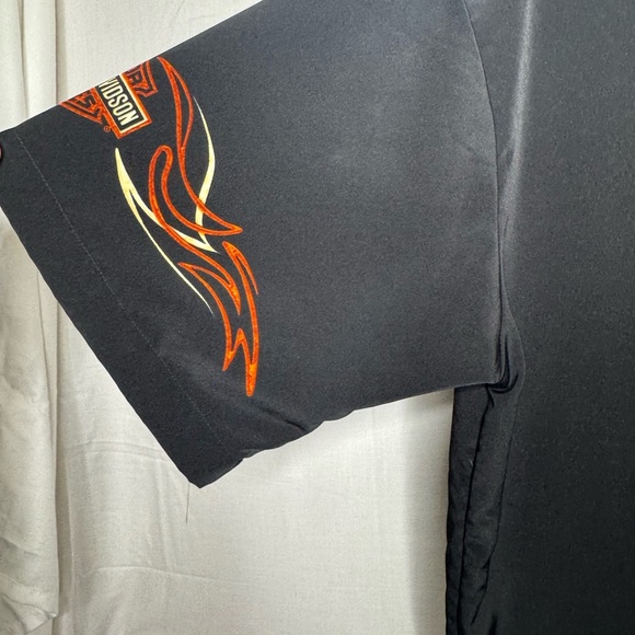 Vintage 2003 Harley Davidson Button Down Short Sleeve Bowler Shirt Flames Eagle - Picture 5 of 11